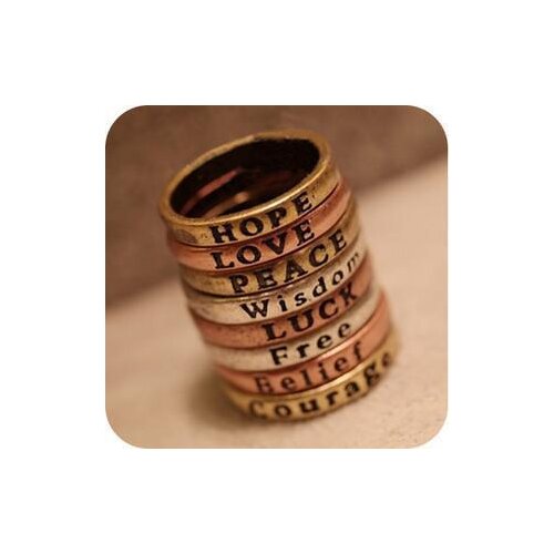 60PCS mixed styles Retro Wishing Rings HOPE LOVE LUCK PEACE BELIEF COURAGE WISDOM