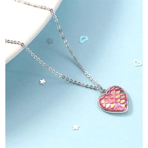 925 Sterling Silver Link Chain Heart Mermaid Charm Pendant Necklace For Women Wedding Party Jewelry Choker Collar dz526