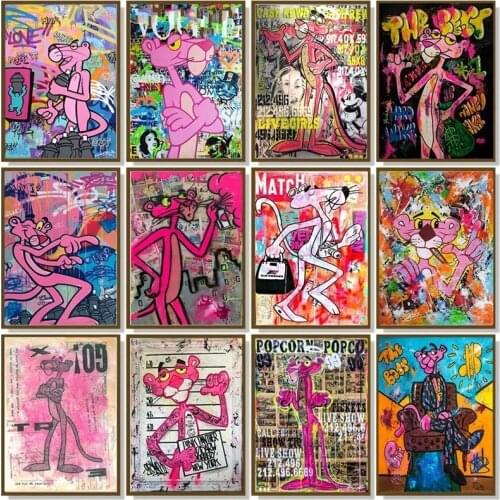 Anime Pink Panther Posters and Prints Street Graffiti Art Disney Mickey Mouse Canvas Wall Art Painting Kid Pictures Home Decor