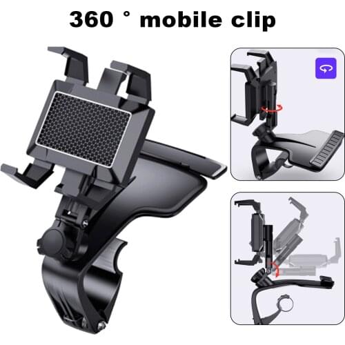 Car Multifunctional Sun Visor Phone Holder Mirror Dashboard Mobile Phone Mount Bracket 360 Degree GPS Stand With Parking Card