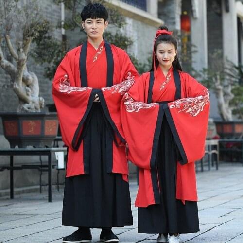 Free shipping big sleeve shirt Han suit womens cloak cross collar Ru skirt mens large size ancient dress womens class dress