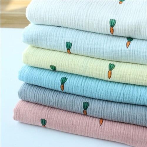 Crushed Fabric Cotton Kids Double Gauze Crepe Tissu For Baby Carrot Print Meter Material For Sleepwear Textile