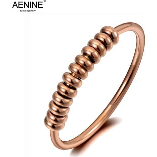 AENINE Simple Titanium Stainless Steel Creative Ring Jewelry Rose Gold Line Twine Party Rings For Women Girls AR19157