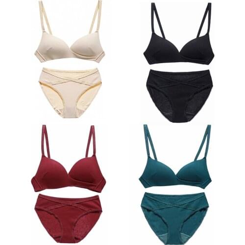 Women bra set no underwire Bra Panties Set thin criss cross bra cotton Lingerie Set Seamless underwear set