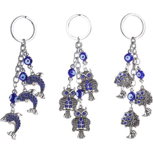 Creative Blue Evil Eye Key Chain Rhinestone Pendant Purse Handbag Key Chain Gift W0YA