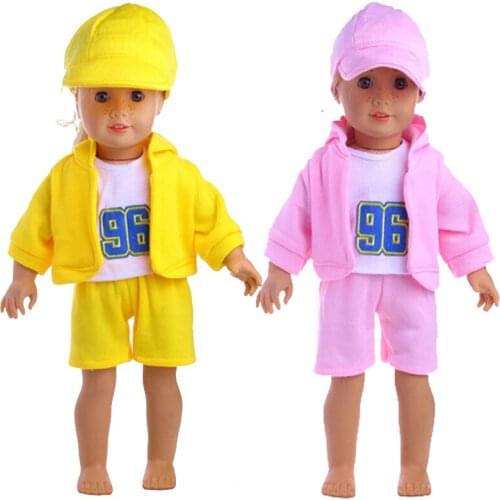 Doll Clothes suit Fit 18 inch Girl doll Jackets Vest Pants Hat baby Doll Sport Clothes for Children Gift
