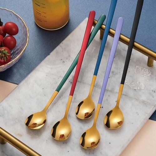 304 Stainless steel Spoon Tea Spoon Long Handle Dessert Coffee Ice Cream Spoons Kitchen Accessories Bar tools Dinnerware