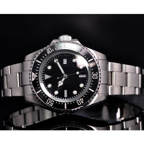 Tandorio Mens Automatic Watch SEA Homage 44mm Movement Black Dial Oyster Bracelet Date Display Ceramic Bezel Glide Lock System