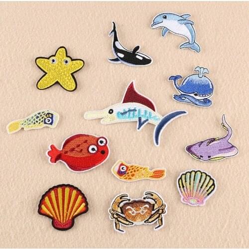 50pcs/Lot Embroidery Patches Letters Clothing Decoration Accessories Animal Shell Crab Seafood Diy Iron Heat Transfer Applique