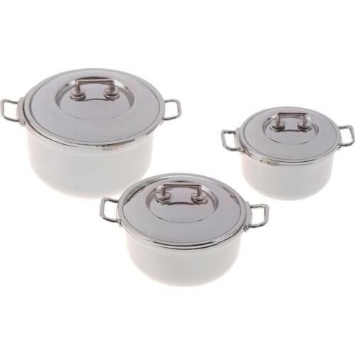 New 1/12 Dollhouse Miniature Imitated Stainless Steel Casserole Kitchen Cookware