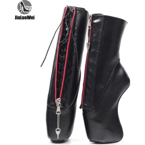 Novel 18cm High Hoof Heel YKK Zipper Lockable Ankle Sexy Ballet Boots Plus Szie 36-46