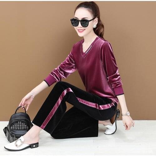 Solid Velet tops Casual Tracksuit Women Sports 2 Pieces Set Sweatshirts Pullover Suit 2020 Home Striped Sweatpants Shorts Outfit