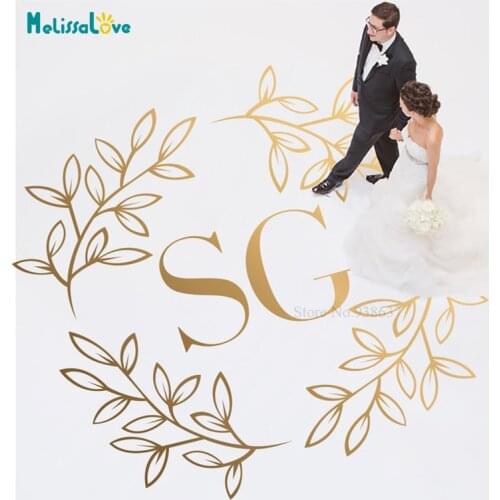 Custom Initial Wedding Party Dance Floor Sticker Decor Tree branch Design Monogram Mural Removable Vinyl Wall Stickers BA860