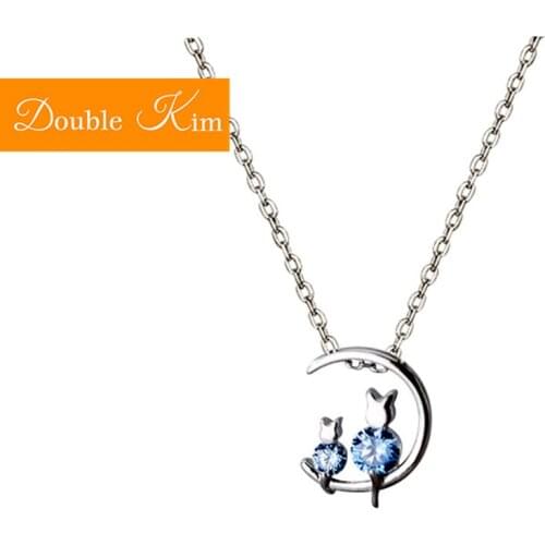 Moon Cat Zircon Pendant Necklace Copper Alloy Material Silver Plated Chain Necklace Inlaid Zircon Trendy Women Jewelry Gift