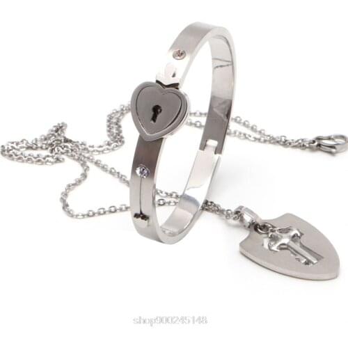 Couple Titanium Steel Lock Bangle Bracelet & Key Pendant Necklace Love Sets Gift N04 20 Dropshipping