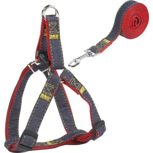 Adjustable Denim Dogs Leash Harness Set Pet Lead Vest for Small Medium Large Puppy Dogs Walking Training Accessories