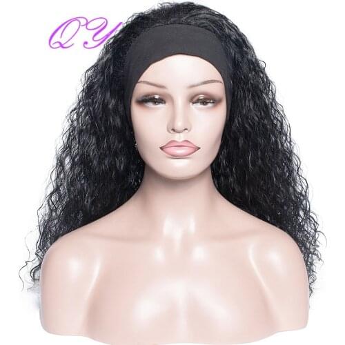 QY Hair Long Turban Hair Wigs Afro Kinky Culry Headband Wig Black Wrap Synthetic Wigs For Women