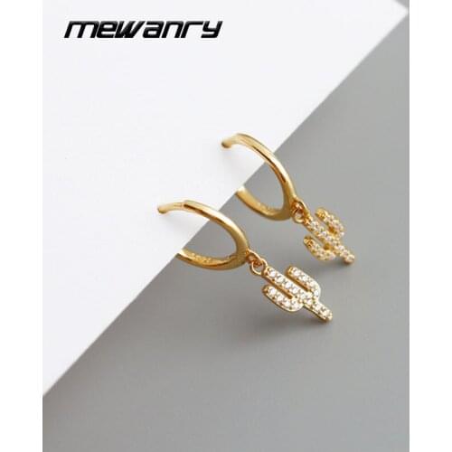 MEWANRY Prevent Allergy 925 Sterling Silver Earrings Ear Buckle Accessories Trendy Elegant Sparkling Zircon Cactus Bride Jewelry