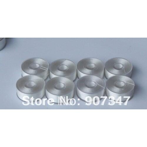 Free pre-wound bobbins, plastic sides size A or Size L with white polyester filament thread 75D/2