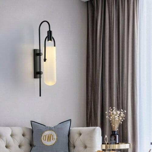 Kobuc Modern LED Wall Lights Sconce Glass Black Wall Lamps for Home Bedside Living Room Corridor Restaurant Loft Led Fixtures