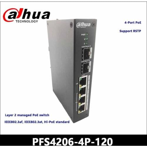 Dahua 4-Port PoE Layer 2 managed PoE switch Support IEEE802.3af, IEEE802.3at, Hi-PoE standard PFS4206-4P-120