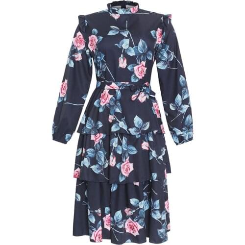 Party Dress Women African Print Dashiki Chiffon Dresses Elegant Ladies European Clothing Long Sleeve Floral Boho Skirt