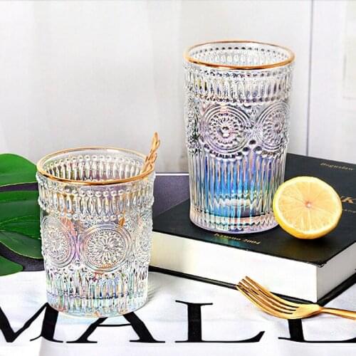NEWYEARNEW 1piece Colorful Vintage Glass Relief Milk Cup Mug Fashion Birthday Wedding Gifts Bathroom Tumblers Tooth Washing Cup
