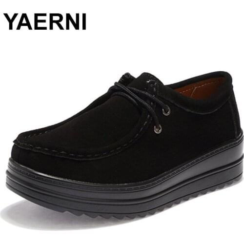 YAERNISpring 2019 womens flat platform sneakers leather suede shoes woman Chaussure Femme de Creepers shoes loafers shoes for