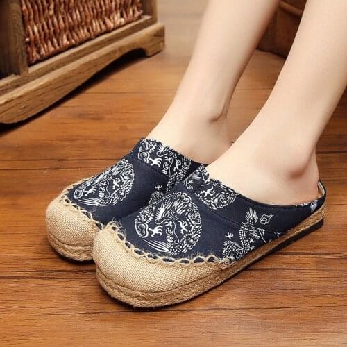 YourSeason Ladies Slippers Print Hemp Flat With Casual Outside Slides Handmade Women Sewing Concise Summer Shoes