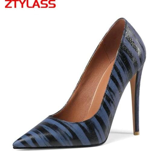 2021 Stripe Women Shoes Fasguib Thin High Heels Pumps Female Pointed Toe Dress Wedding Shoes Woman Black Blue Gold