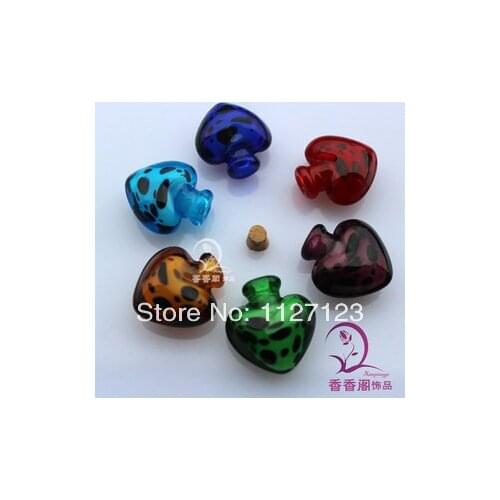 10pcs Murano Glass Essential Oil Vial Leopard Heart (25X27MM,0.5ML,Mixed Colors) Aroma necklace pendant fragrance vial pendant