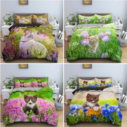 3D Animal Duvet Cover Set Cute Cat Bedding Set With Pillowcase Twin Double Full Queen King Size Comforter Cover 2/3 PCS