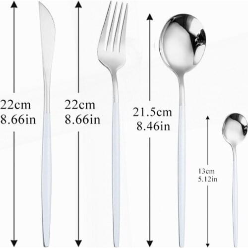 White Silver Cutlery Set 4 Pcs Complete Stainless Steel Dinnerware Kitchen Knife Fork Spoon Set Tea Spoon Tableware Dropshipping
