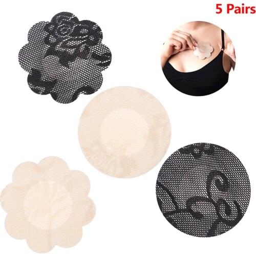 5 Pairs Women Soft Nipple Covers Stickers Invisible Breast Lift Tape Overlays Disposable Breast Petals Flower Bra Pad