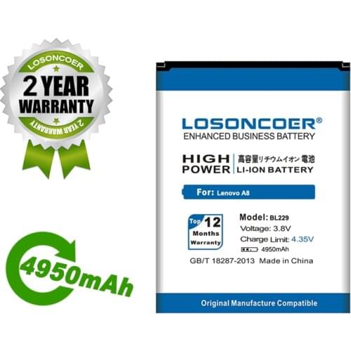 LOSONCOER Battery BL229 4950mAh Battery For Lenovo A8 A808T A806