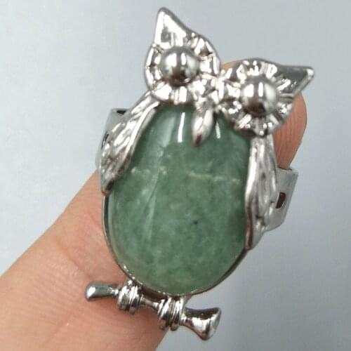 Free Shipping Women Fashion Jewelry Aventurine Owl Women Men Bead Ring 6.5~12" US Adjust C5264