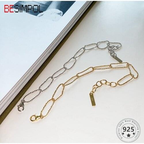 Besimpol 100% Real 925 Sterling Silver Bracelets Round Bead Soft Chain Bracelet for Women Simple Fine Jewelry Couple Party Gifts