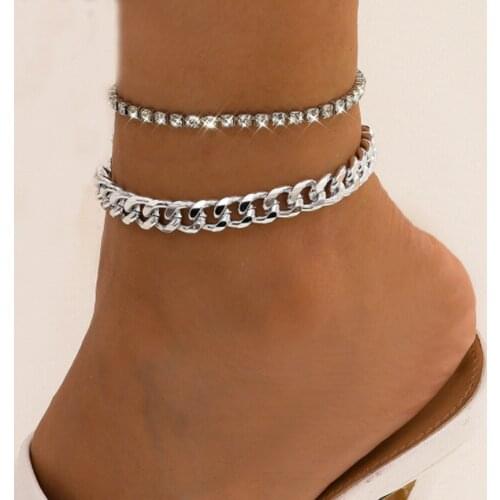 Two Layers Chain Fashion Crystal Anklets for Women On The Leg Foot Bracelets Bohemian Jewelry 2021 Trendy Accessories M3094
