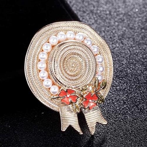 Red Enamel Bow Hats brooches jewelry for women men anniversary jewelry brand Europe design pin brooch imitation pearl scarf pins