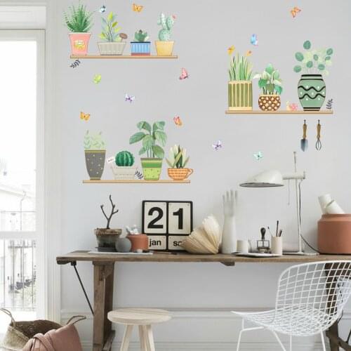 Plant Pots Wall Stickers Flowers Living Room Decoration 3D Plant Wall Shelf Home Office Decor Girl Bedroom Decals for Furniture