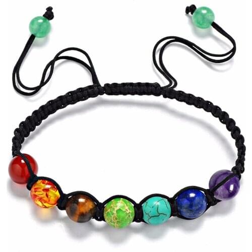 DIEZI Yoga Jewelry 8mm Beads Muticolor Bracelets Lava 7 Chakra Healing Balance Bracelet for Women Men Rope Bracelets & Bangles