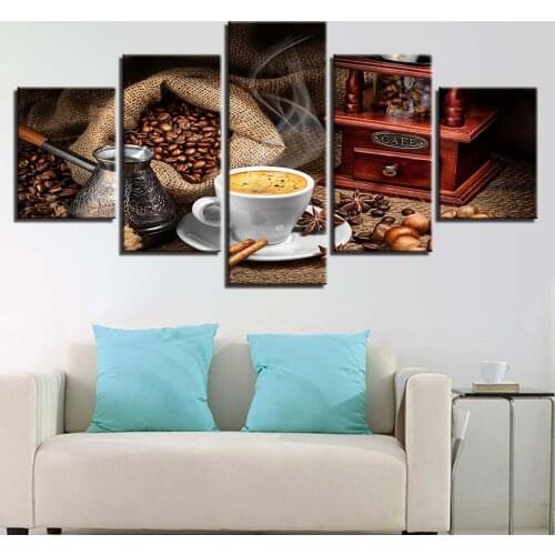 Home Decoration Wall Art Framework Painting Poster 5 Panel Coffee Beans For Living Room Modern HD Printed Canvas Pictures