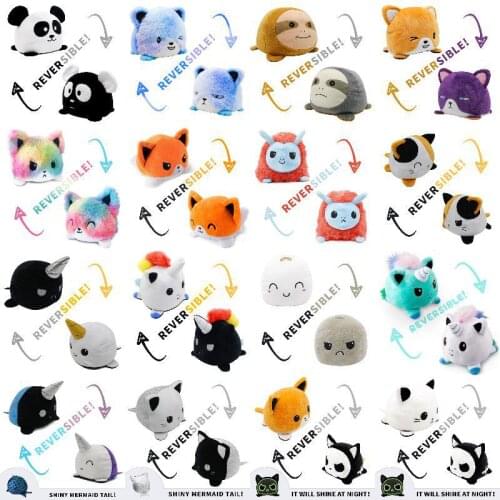 Reversible animal Cat Panda puppy Cartoon cute Plush Doll Double Sided Flip Stuffed Doll toy for kids boy girl Christmas Gift