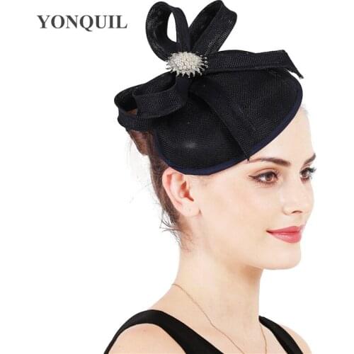 Navy Yarn Wedding Hat Bride Fascinators Feather Accessories Elegant Lady Hat Marriaged Headwear Teal Tiara Birdcage Headpiece