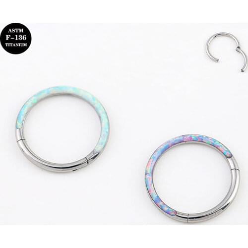 16G Implant Grade Titanium ASTM F136 Septum Piercing Clicker Twist Hinged Nose Ring Synthetic Opal Hoop Jewelry