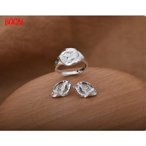Original every year there are fish play lotus leaf 999 sterling silver ring female sterling silver earrings lotus leaf fashion