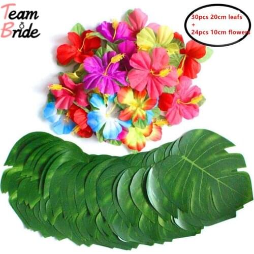 Team Bride to Hawaiian Turtle Leaf Hibiscus with Rod Leaf and Flowers Diy Tropical Beach Outdoor Indoor for Wedding Table decor