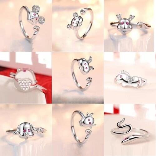 Korean Version Zodiac Copper Open Ring For Women Girls Engagement Party Jewelry Adjustable Animal Ring Accessories