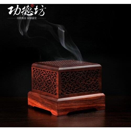 Red wooden incense box wood incense coil furnace bars hollow fragrance oil burner antique sandalwood incense