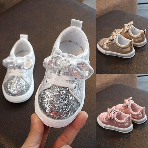 Cute Girls Casual Shoes Sneakers Toddler Baby Girls Bow Sequin Crib Casual Shoes Kids Children Anti Slip Pink Dress Shoes